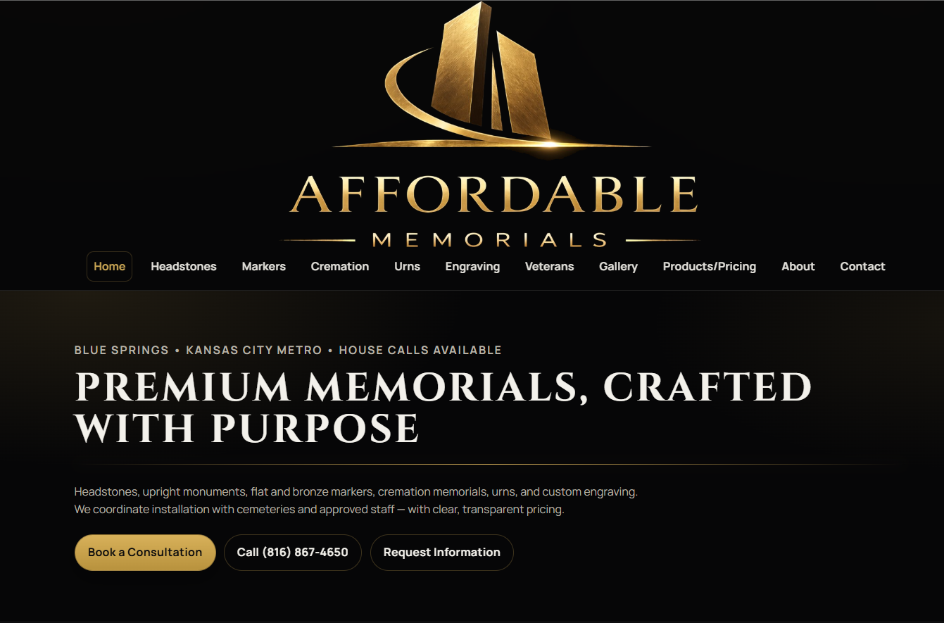 Affordable Memorials website example