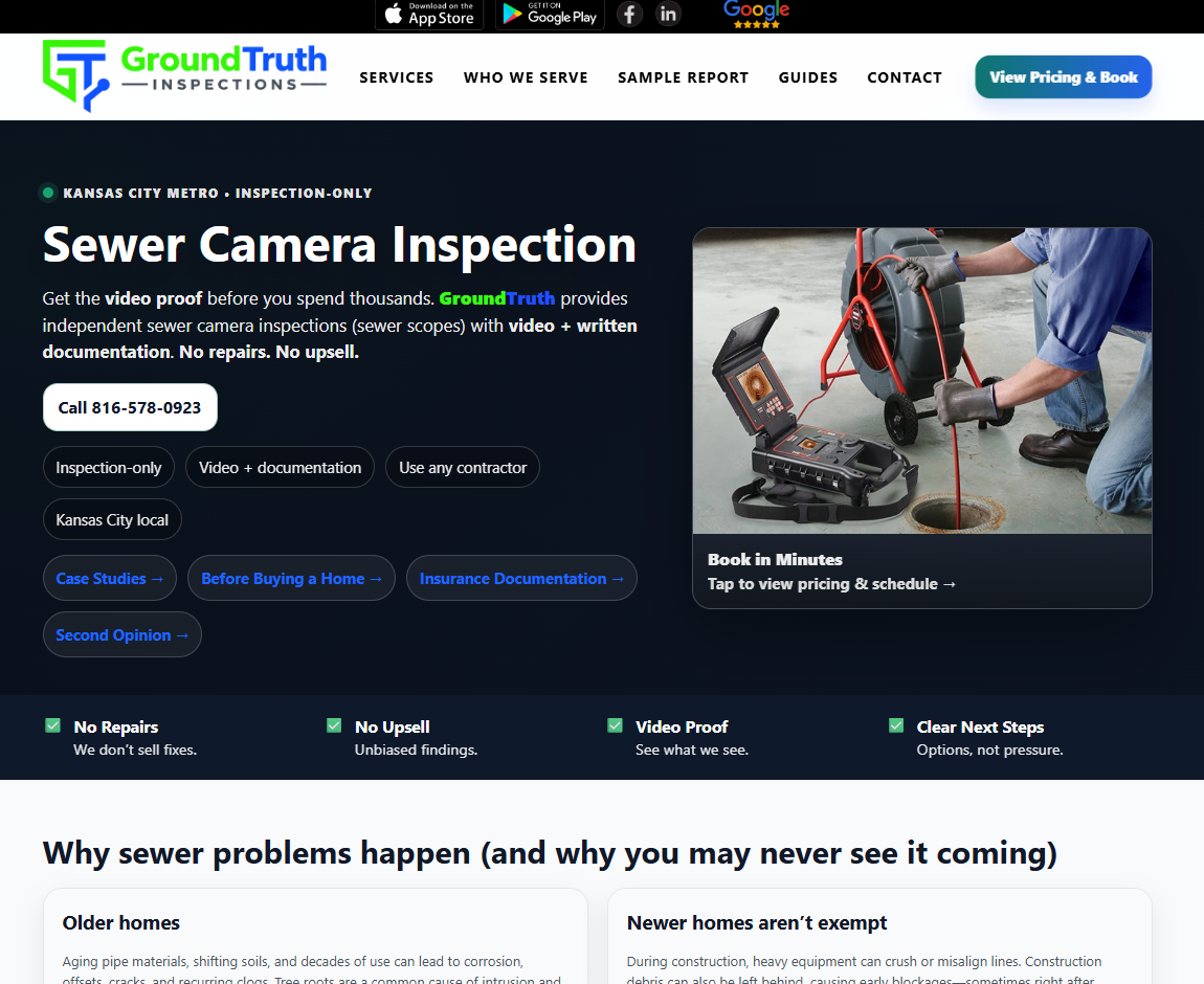 GroundTruth sewer camera inspection website example